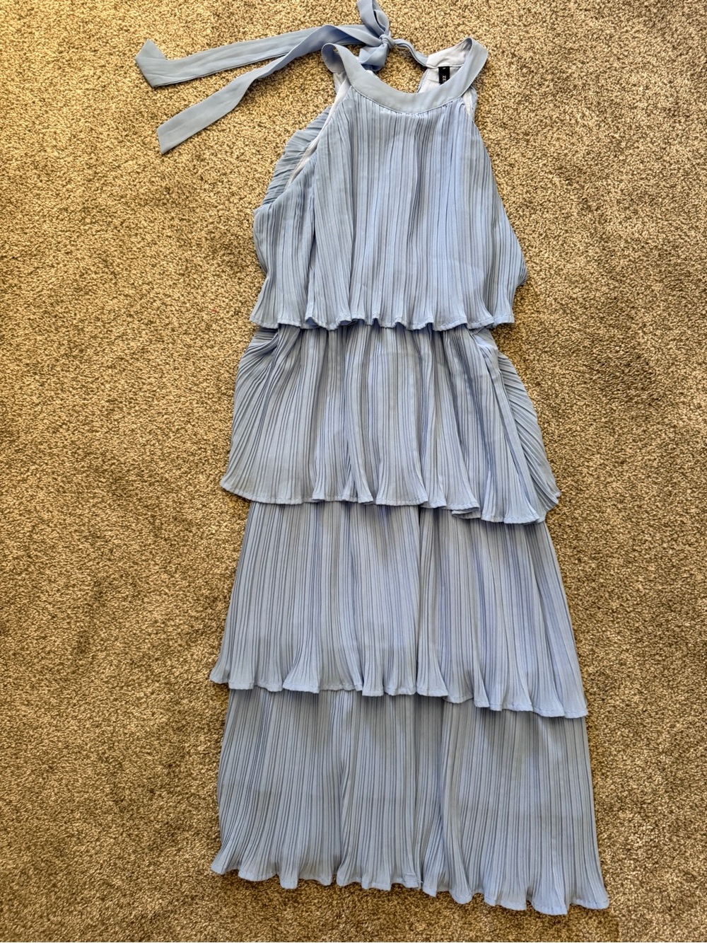 Halter Tiered Midi Dress in Pale Blue